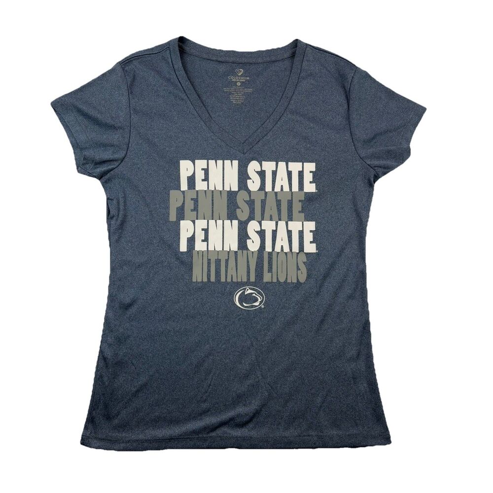 Penn State Nittany Lions T Shirt Womens Medium V Neck Spell Out Colosseum Blue